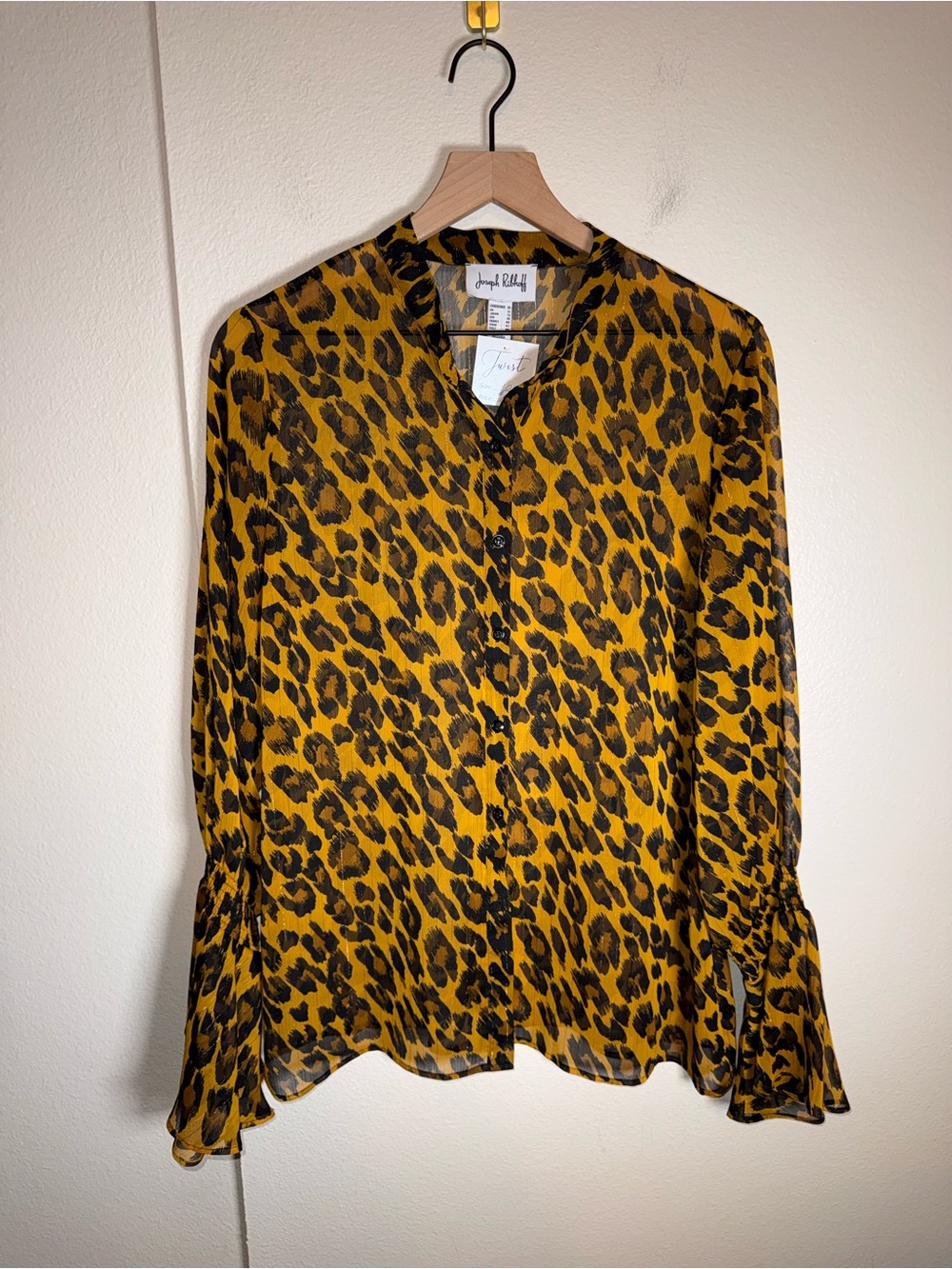 NWT JOSEPH RIBKOFF metallic detail mobwife Women's sheer Leopard Print Top 10